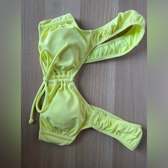 NWOT Wild Fable Bright Neon Yellow Ruched Ruffled Retro Style Cute Bikini - Picture 7 of 12